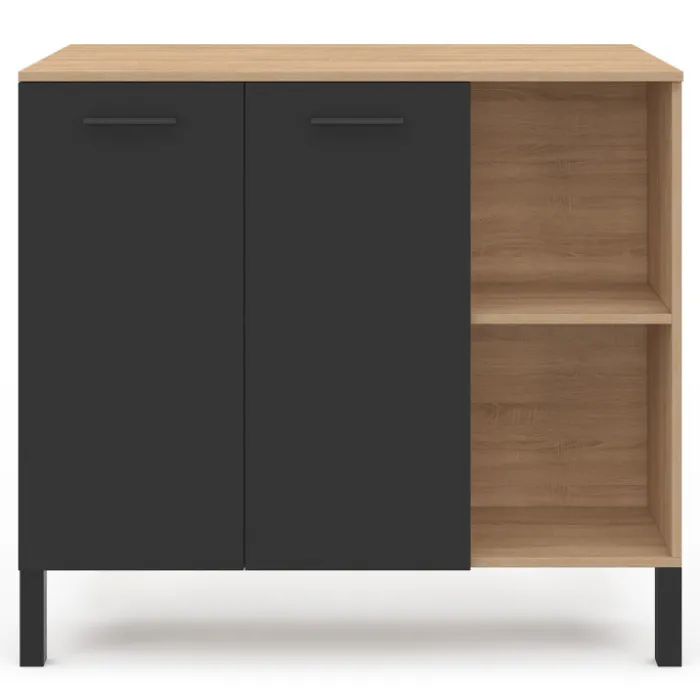 Table de bar îlot 100 cm bois noir et plateau façon hêtre