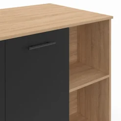 Table de bar îlot 100 cm bois noir et plateau façon hêtre