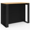 Table de bar îlot en bois noir avec range-bouteilles et plateau façon hêtre 113 cm