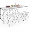 Table de camping pliante à hauteur réglable avec 6 tabourets blanc