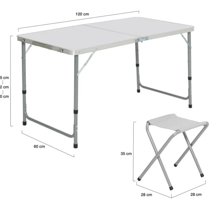 Table de camping pliante de 120 cm à hauteur réglable pour 4 personnes