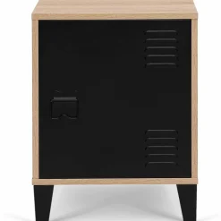Table de chevet casier métal noir et bois