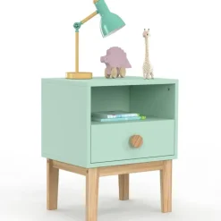 Table de chevet enfant 1 tiroir + 1 niche vert d'eau et bois
