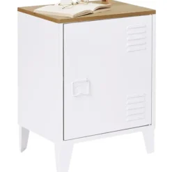 Table de chevet industrielle porte métal et plateau imitation hêtre