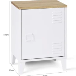 Table de chevet industrielle porte métal et plateau imitation hêtre