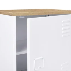 Table de chevet industrielle porte métal et plateau imitation hêtre
