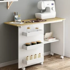Table de couture pliante à roulettes avec plateau 118 cm et 4 étagères
