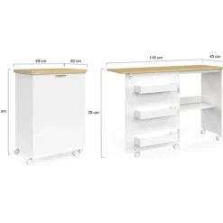 Table de couture pliante à roulettes avec plateau 118 cm et 4 étagères
