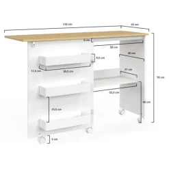 Table de couture pliante à roulettes avec plateau 118 cm et 4 étagères