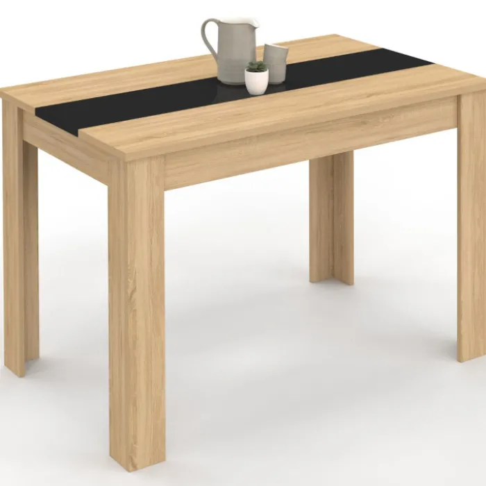 Table de cuisine 4 personnes imitation hêtre et noire