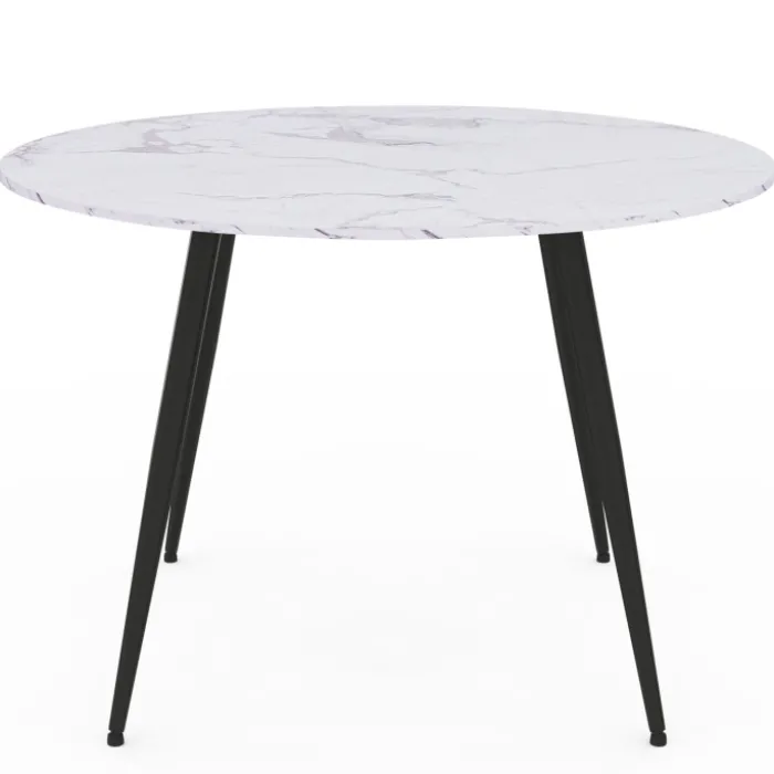 Table de cuisine ronde 4-6 personnes effet marbre blanc 110cm