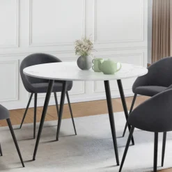 Table de cuisine ronde 4-6 personnes effet marbre blanc 110cm