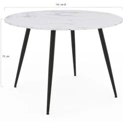 Table de cuisine ronde 4-6 personnes effet marbre blanc 110cm