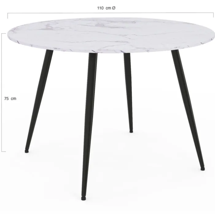 Table de cuisine ronde 4-6 personnes effet marbre blanc 110cm