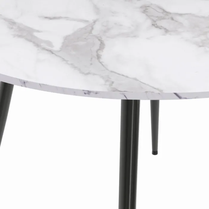 Table de cuisine ronde 4-6 personnes effet marbre blanc 110cm