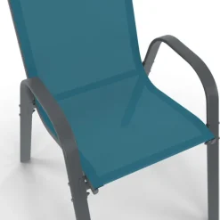 Table de jardin 240 cm 10 personnes et chaises empilables bleues, grises et noires