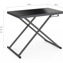 Table de jardin à hauteur réglable 3 positions 100 cm en métal gris anthracite et plateau gris