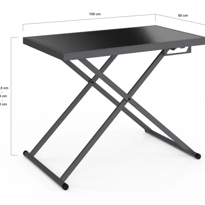 Table de jardin à hauteur réglable 3 positions 100 cm en métal gris anthracite et plateau gris