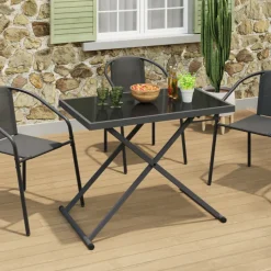 Table de jardin à hauteur réglable 3 positions 100 cm en métal gris anthracite et plateau gris