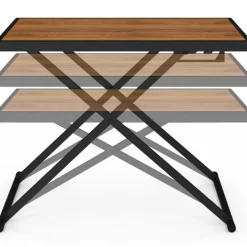 Table de jardin à hauteur réglable 3 positions 100 cm en métal noir et plateau effet bois