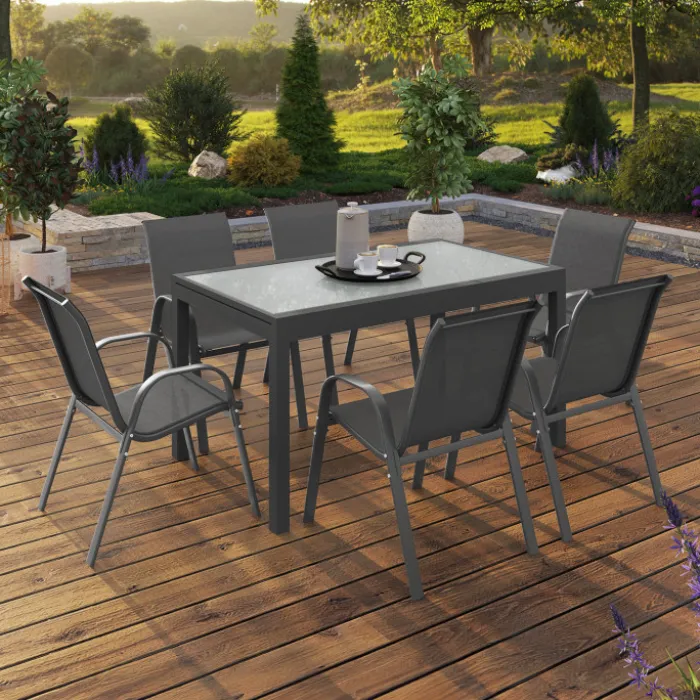 Table de jardin extensible 12 places grise avec chaises