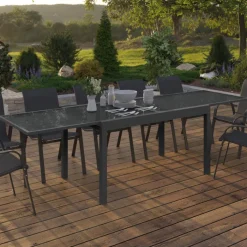 Table de jardin extensible rectangulaire 135-270 CM 8-12 personnes gris anthracite