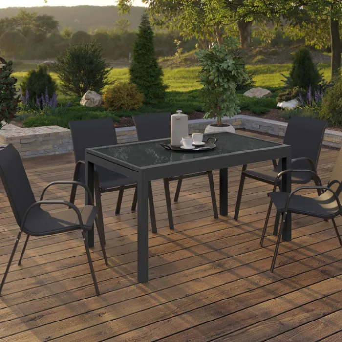 Table de jardin extensible rectangulaire 135-270 CM 8-12 personnes gris anthracite
