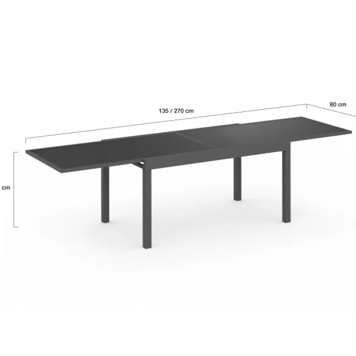 Table de jardin extensible rectangulaire 135-270 CM 8-12 personnes gris anthracite