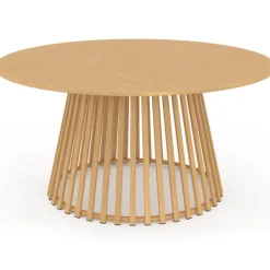 Table de jardin extensible ronde SOLAL 160-200 CM 6-10 personnes avec pied lattes en métal effet bois