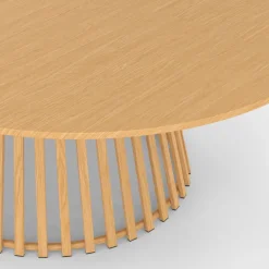 Table de jardin extensible ronde SOLAL 160-200 CM 6-10 personnes avec pied lattes en métal effet bois