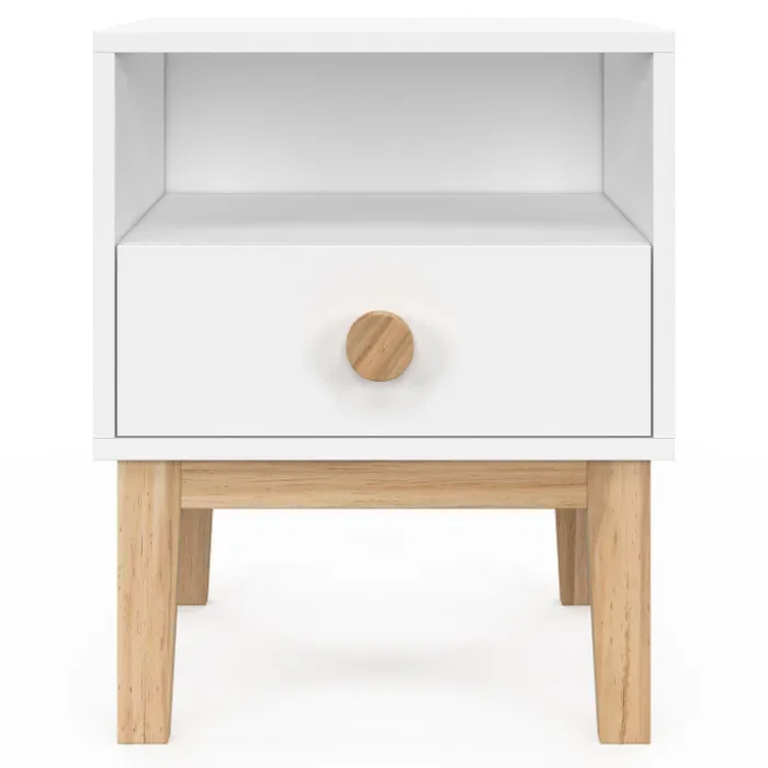 Table de nuit enfant avec 1 tiroir et 1 niche blanc et bois