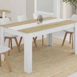 Table de salle à manger 8 personnes bois imitation hêtre et blanc