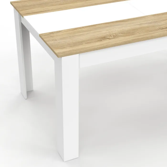 Table de salle à manger 8 personnes bois imitation hêtre et blanc