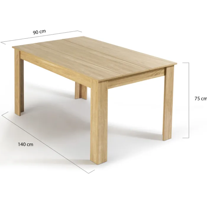 Table de salle à manger en bois imitation hêtre 6 personnes