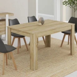 Table de salle à manger en bois imitation hêtre 6 personnes