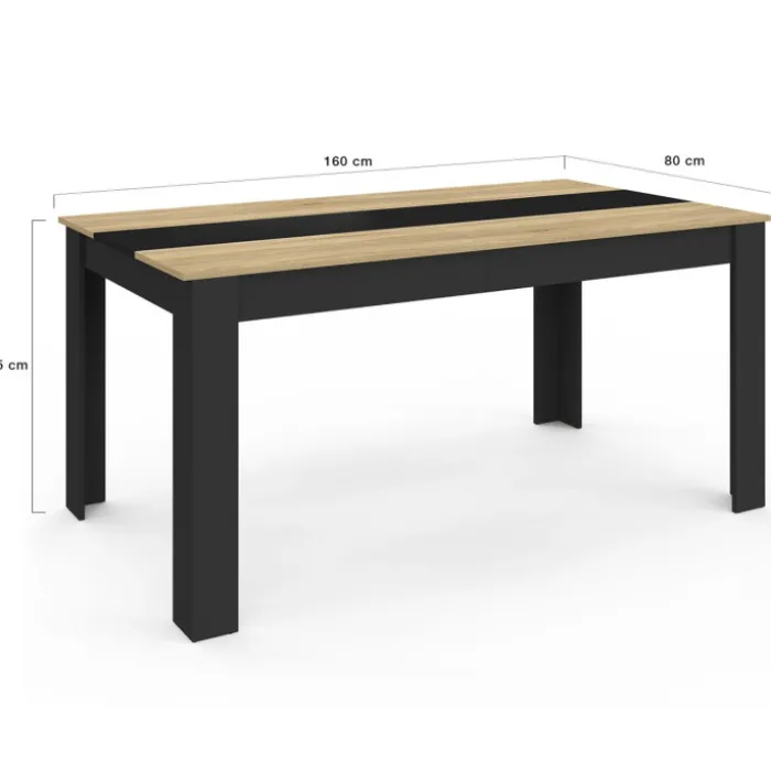 Table de salle à manger noire et imitation hêtre 8 personnes