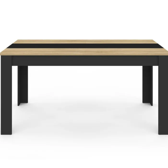 Table de salle à manger noire et imitation hêtre 8 personnes