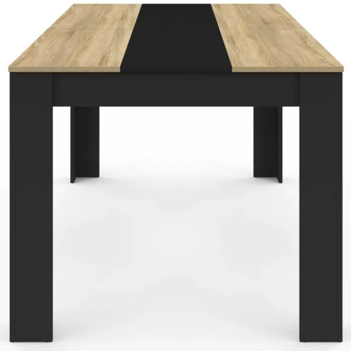 Table de salle à manger noire et imitation hêtre 8 personnes