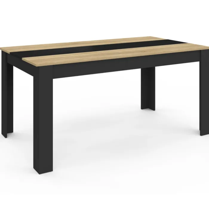 Table de salle à manger noire et imitation hêtre 8 personnes