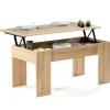 Table de salon avec plateau relevable bois imitation hêtre