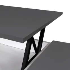 Table de salon avec plateau relevable et coffre bois blanc et plateau gris