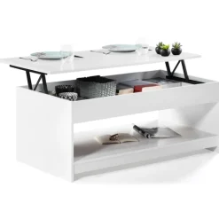 Table de salon blanche avec plateau relevable