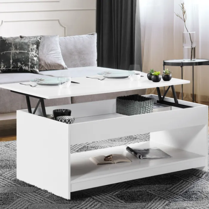Table de salon blanche avec plateau relevable
