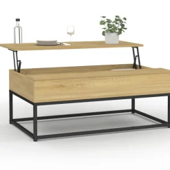 Table de salon industrielle avec plateau relevable