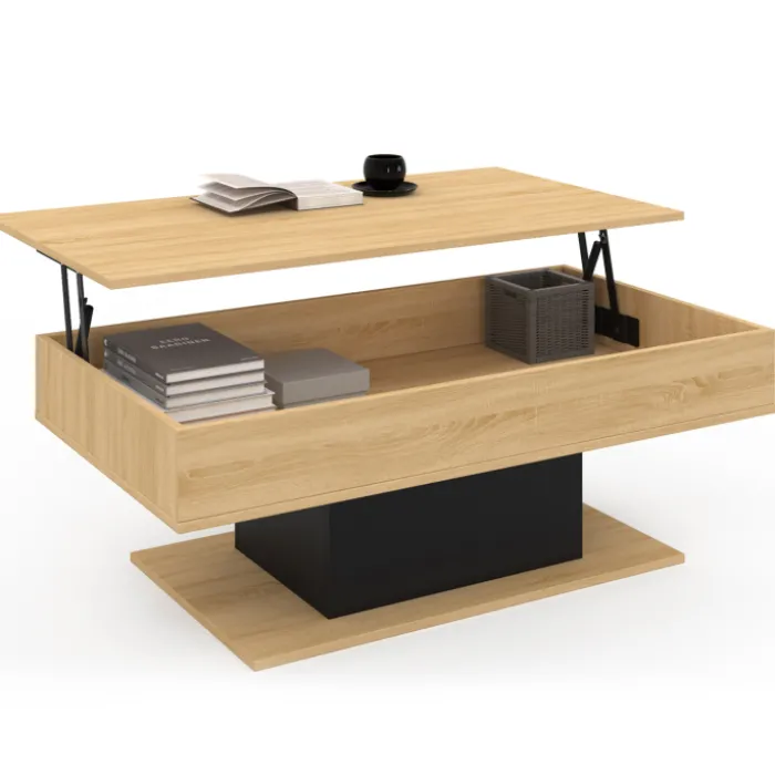Table de salon relevable bois et noir