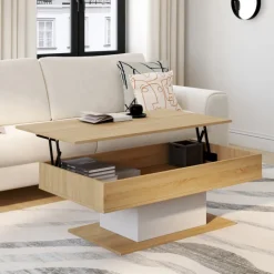 Table de salon relevable bois et blanc