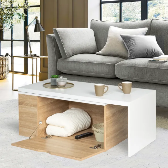 Table de salon rotative avec coffre de rangement
