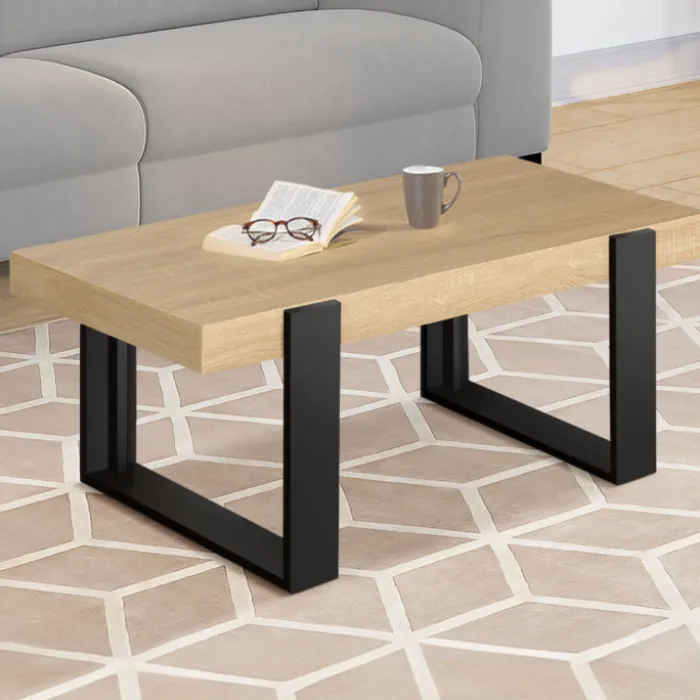 Table de salon style industriel bois et noir