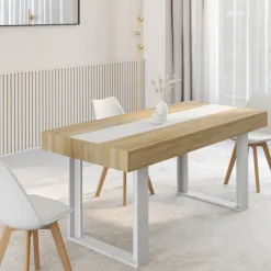 Table extensible 4 à 8 personnes bois et blanc