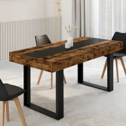 Table extensible 4 à 8 personnes bois effet vieilli et noir